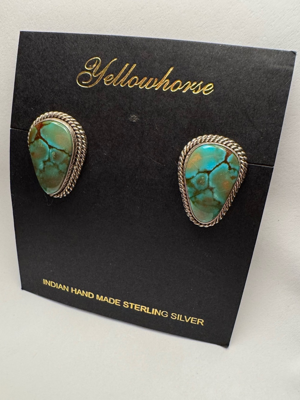 Navajo Artie Yellowhorse Post Earrings Kingman Turquoise Sterling Silver Signed